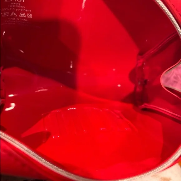 NWT Dior Red Embossed Logo Cosmetic Makeup Pouch Bag w/ Zipper Protector - Picture 7 of 8